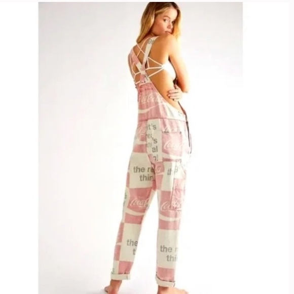 Rolla’s Free People Coca-Cola Red and White Open-Back Overalls NEW - Picture 1 of 16